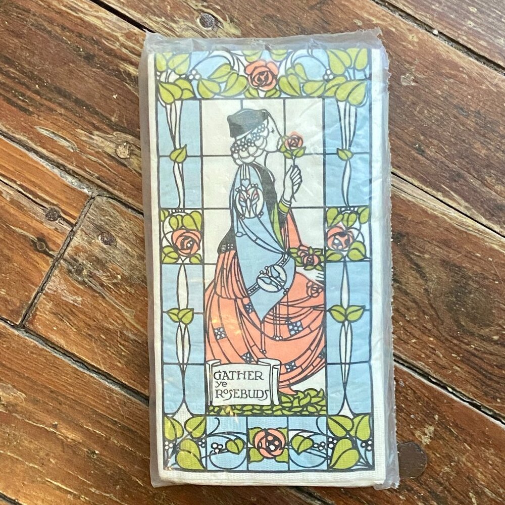 NOS Vintage Cost Plus Party Dinner Paper Napkins Art Nouveau Gather Ye Rosebuds